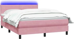 vidaXL Κρεβάτι Boxspring με Στρώμα &amp; LED ροζ 160x220 cm Βελούδινο