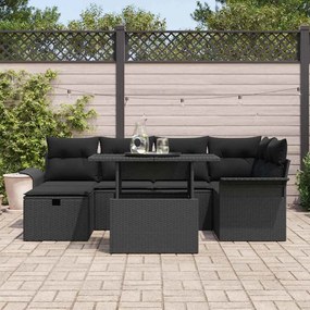 vidaXL Σετ Καναπέ Κήπου με μαξιλάρι 7 pcs Μαύρο Πολυ ράταν