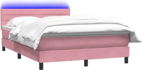 vidaXL Κρεβάτι Boxspring με Στρώμα &amp; LED Ροζ 140x210 εκ. Βελούδινο