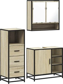vidaXL Σετ Επίπλων Μπάνιου 3 Τεμαχίων Sonoma Δρυς Επεξεργασμένο Ξύλο