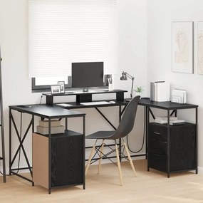 vidaXL Γραφείο Μαύρη Οξυά 182 x 101 x 87,5 εκ Επεξεργασμένο ξύλο