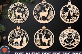 Σετ των 3 Intra απο ξύλο plywood 3mm-4mm πάχος Χριστουγεννιάτικο στολίδι Δίασταση 8x8 cm INTRAFABR-107637095