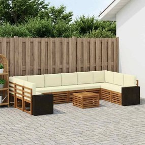vidaXL Σειρά Καναπέ Εξωτερικού 11 pcs Φυσικό και Κρέμα Πολυεστέρας