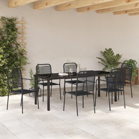 vidaXL Σετ Τραπεζαρίας Κήπου 7 Κομματιών Μαύρο Βαμβακερό Σχοινί και Χάλυβα
