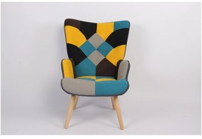 Πολυθρόνα ArteLibre BRIAR Κίτρινο/Μπλε Patchwork Ύφασμα/Ξύλο 73x69x96cm