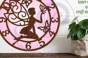 Intra απο ξύλο plywood 3mm-4mm πάχος - Ρολόι τοίχου Laser Fairy and Butterflies Δίασταση 30x20 cm INTRAFABR-118917637