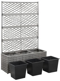 vidaXL Ζαρντινιέρα Υπερυψωμένη+Καφασωτό Γκρι 83x30x130 εκ. Συνθ. Ρατάν