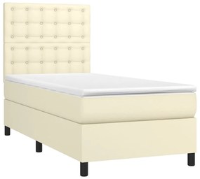 vidaXL Κρεβάτι Boxspring με Στρώμα & LED Κρεμ 90x200 εκ. Συνθ. Δέρμα