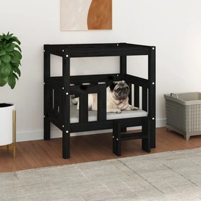 822376 vidaXL Κρεβάτι Σκύλου Μαύρο 65,5x43x70 εκ. από Μασίφ Ξύλο Πεύκου Μαύρο, 1 Τεμάχιο