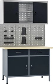 vidaXL Πάγκος Εργασίας με Τρία Πάνελ Τοίχου και Ένα Ντουλάπι
