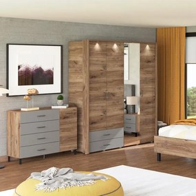 Wardrobe with Mirror Nubia 4K2FO H205 Flagstaff Oak - Graphite Grey 179x56.5x207.5 cm