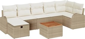 vidaXL Σετ Καναπέ Κήπου με μαξιλάρι 8 pcs Μπεζ Πολυ ράταν