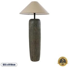 GloboStar® OLIANA 02315 Boho Επιδαπέδιο Φωτιστικό Μονόφωτο 1 x E27 IP20 Γκρι Κεραμικό με Μπεζ Ύφασμα - Μ55 x Π55 x Υ110cm