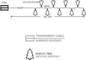 10 led σε θερμό λευκό φως με ακρυλικά δεντράκια μπαταρίας και διάφανο καλώδιο IP20