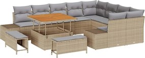 vidaXL Σετ Καναπέ Κήπου με μαξιλάρι 12 pcs Μπεζ Πολυ ράταν