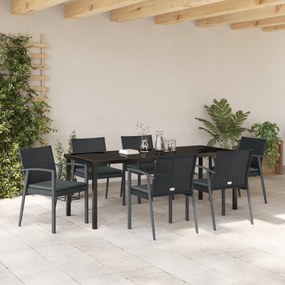 vidaXL σετ τραπεζαρίας κήπου 7 κομματιών  με μαξιλάρια Μαύρο Πολυ Ράταν
