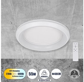 Πλαφονιέρα Φωτιστικό Οροφής LED CCT 55W 6376lm MELINA Globostar 61041 Λευκό