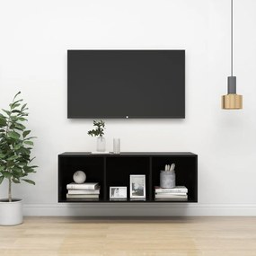 Έπιπλο Τηλεόρασης Κρεμαστό Γυαλ. Μαύρο 37x37x107 εκ Επεξ. Ξύλο