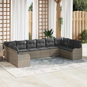 vidaXL Σετ Καναπέ Κήπου με μαξιλάρι 10 pcs Ανοιχτό γκρι Πολυ ράταν