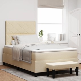 vidaXL Box Spring Bed με Στρώμα & Πάγκο Κρεμ 120x200 cm Ύφασμα