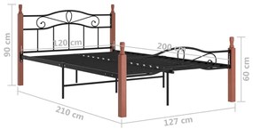 vidaXL Πλαίσιο κρεβατιού μαύρο μεταλ./μασίφ ξύλο δρυς 120x200εκ