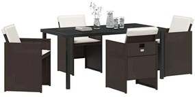 vidaXL Σέτ φαγητού για κήπο με μαξιλάρι 5 pcs Καφέ Πολυ ράταν