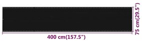 vidaXL Διαχωριστικό Βεράντας Μαύρο 75x400 εκ. από HDPE