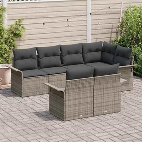 vidaXL Σετ Καναπέ Κήπου με μαξιλάρι 7 pcs Γκρι Πολυ ράταν