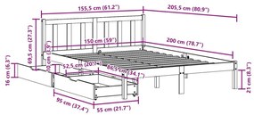 Σκελετός Κρεβ. Χωρίς Στρώμα Καφέ Κεριού 150x200 εκ Μασίφ Πεύκο - Καφέ