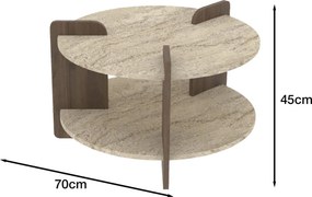Τραπεζάκι Σαλονιού Τραβερτίνη / Καρυδί IMEDRA 70x70x45
