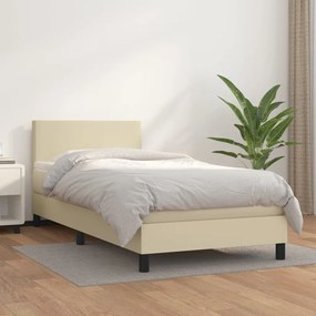 vidaXL Κρεβάτι Boxspring με Στρώμα Κρεμ 100x200εκ. από Συνθετικό Δέρμα