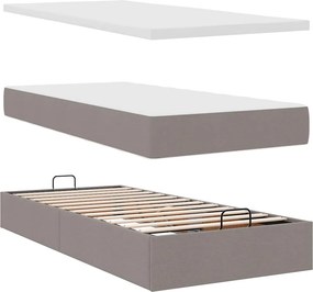 vidaXL Οθωμανικό κρεβάτι με στρώμα &amp; LEDs Taupe 100x200 cm Ύφασμα