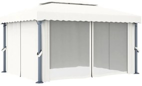 vidaXL Κιόσκι με Κουρτίνα Λευκό Κρεμ 4 x 3 μ. Αλουμινίου