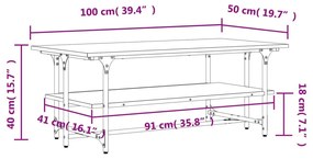 Τραπεζάκι Σαλονιού Γκρι Sonoma 100x50x40 εκ. Επεξεργασμένο Ξύλο - Γκρι