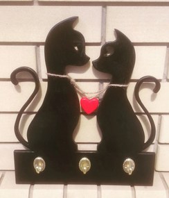 Intra απο ξύλο plywood 3mm-4mm πάχος - Κρεμάστρα Cat Couple Keys Κρεμάστρα τοίχου Δίασταση 30x30 cm Intraeaxys-r7vmkkk7
