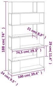 Βιβλιοθήκη/Διαχωριστικό Χώρου Γκρι Sonoma 100 x 24 x 188 εκ. - Γκρι