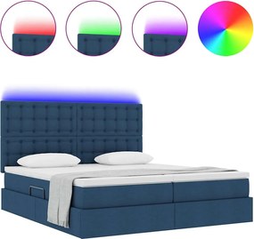 vidaXL LED Κρεβάτι αποθήκευσης με στρώμα Μπλε 200 x 200 cm Ύφασμα