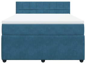 vidaXL Κρεβάτι Boxspring με Στρώμα Μπλε 140x190 εκ. Βελούδινο