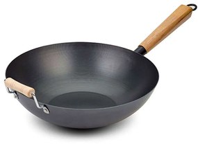 Τηγάνι Γουόκ Αντικολλητικό Cantonese 10-166-014 35cm Black-Brown Nava 35cm Steel,Wood