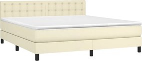 vidaXL Κρεβάτι Boxspring με Στρώμα &amp; LED Κρεμ 180x200 εκ. Συνθ. Δέρμα