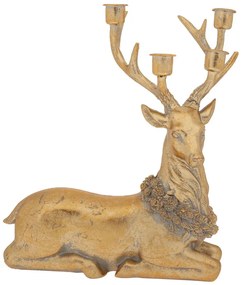 Χριστουγεννιάτικο Κηροπήγιο 4 Θέσεων Polyresin Χρυσό Ελάφι 27,5x16,5x37εκ. iliadis 90358