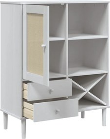 vidaXL Ντουλάπι Ψηλό SENJA Λευκό/Ρατάν 90x40x112 εκ. Μασίφ Ξύλο Πεύκου