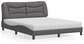 Κρεβάτι με Στρώμα Γκρι 160x200 εκ. από Συνθετικό Δέρμα - Γκρι