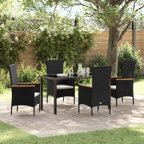vidaXL Καρέκλες Κήπου Μαύρες με μαξιλάρι 5 pcs Μαύρο 140 x 70 x 73 cm
