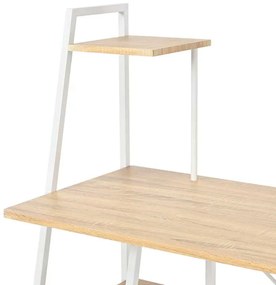 Γραφείο εργασίας Deckstor pakoworld με ραφιέρα σε oak απόχρωση με πόδι λευκό μέταλλο 102x50x117εκ