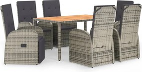 vidaXL Σετ Τραπεζαρίας Κήπου 7 τεμ. Γκρι Συνθ. Ρατάν με Μαξιλάρια