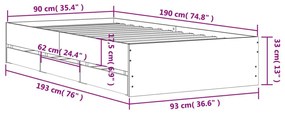 Πλαίσιο Κρεβατιού με συρτάρια Καφέ δρυς 90x190 εκ. Επεξ. Ξύλο - Καφέ