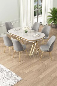 Dining Table &amp; Chairs Set (7 Pieces) Lai - White, Gold, Grey White
Gold
Grey