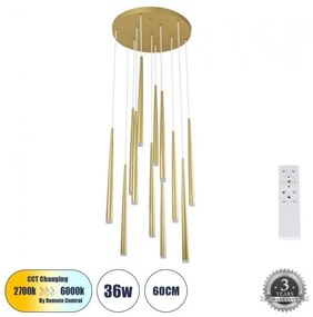 Κρεμαστό Φωτιστικό Οροφής LED 36W 3960lm TEARS Globostar 61314 Χρυσό