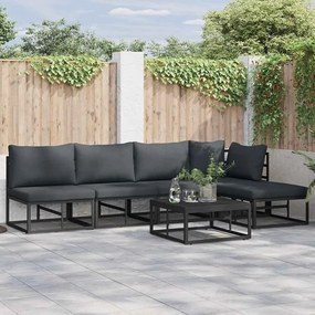 vidaXL Σετ Καναπέ Κήπου με μαξιλάρι 6 pcs Μαύρο Αλουμίνιο